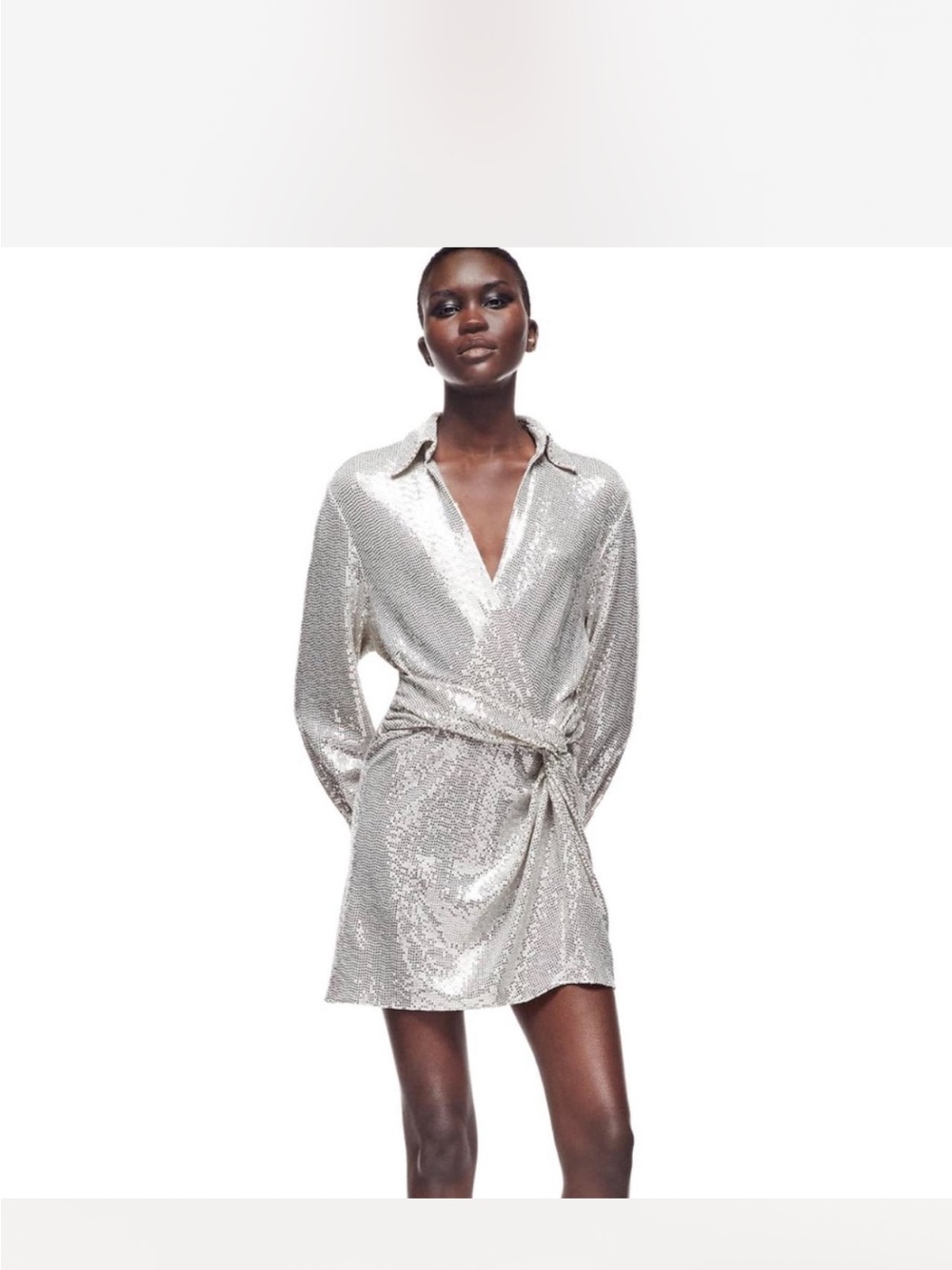 Zara Silver Sequin Wrap Dress